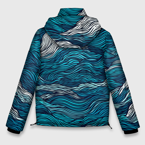 Мужская зимняя куртка 3D с принтом Синие волны  абстракт, вид сзади #1