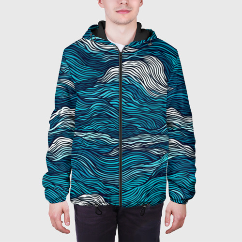 Мужская куртка 3D с принтом Синие волны  абстракт, вид сбоку #3
