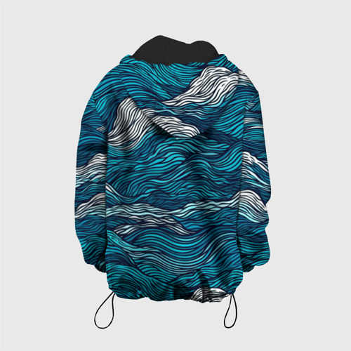 Детская куртка 3D с принтом Синие волны  абстракт, вид сзади #1