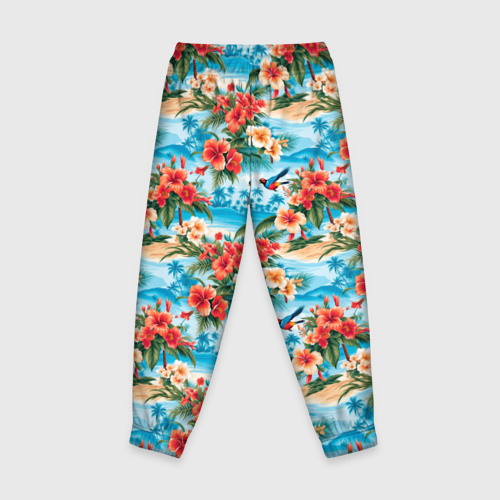 Детские брюки 3D с принтом Гавайский стиль летние цветы, вид сзади #1