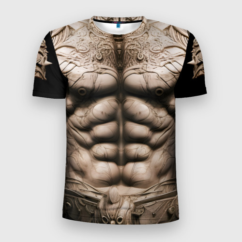 Мужская приталенная футболка с принтом Воин будущего, вид спереди №1