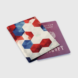 Обложка для паспорта матовая кожа Белые синие красные плиты - фото 2