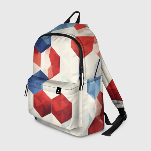 Рюкзак 3D с принтом Белые синие красные  плиты, вид спереди #2