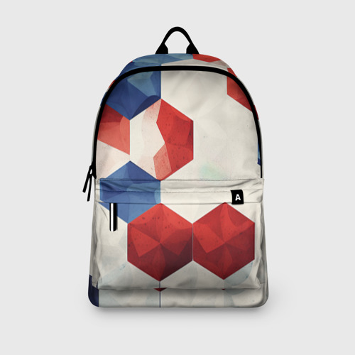 Рюкзак 3D с принтом Белые синие красные  плиты, вид сбоку #3