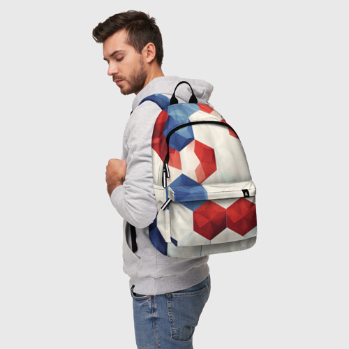 Рюкзак 3D с принтом Белые синие красные  плиты, фото на моделе #1
