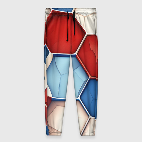 Женские брюки 3D с принтом Большие белые синие красные плиты, вид спереди #2