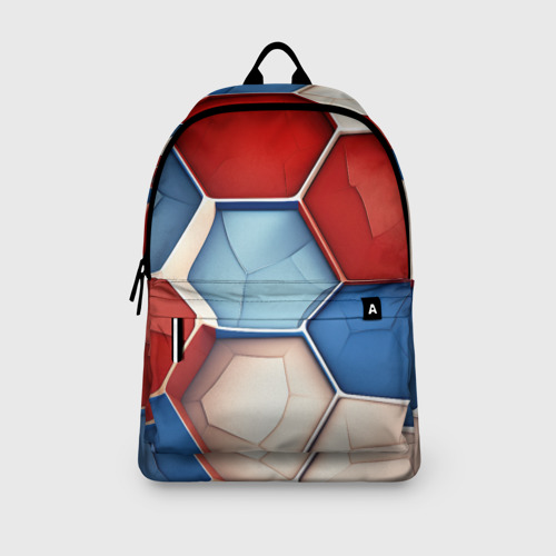 Рюкзак 3D с принтом Большие белые синие красные плиты, вид сбоку #3