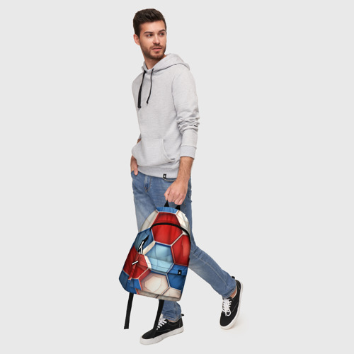 Рюкзак 3D с принтом Большие белые синие красные плиты, фото #5
