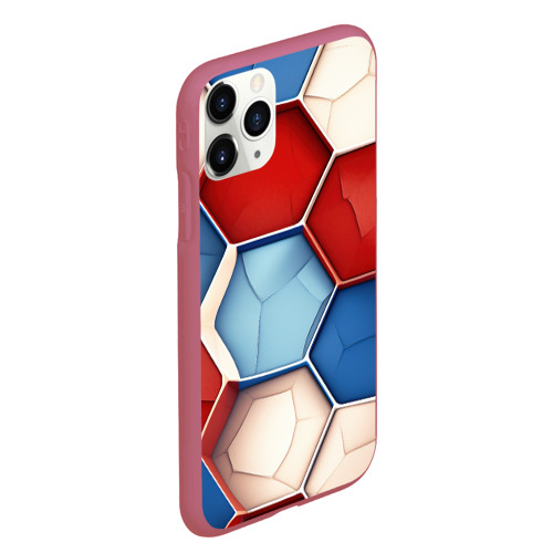 Чехол для iPhone 11 Pro Max матовый с принтом Большие белые синие красные плиты, вид сбоку #3