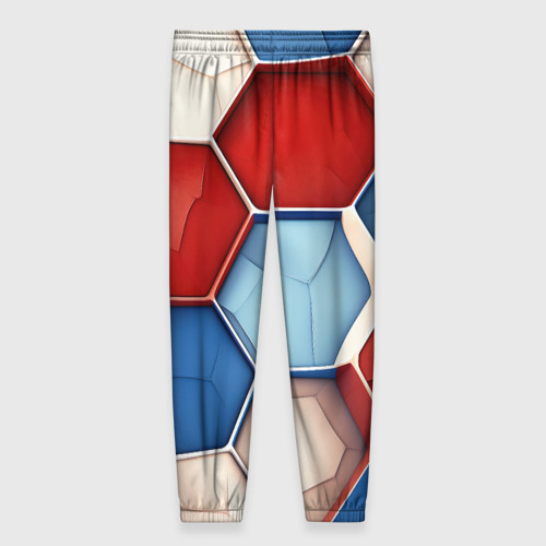 Женские брюки 3D с принтом Большие белые синие красные плиты, вид сзади #1