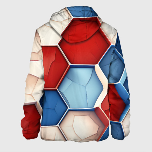 Мужская куртка 3D с принтом Большие белые синие красные плиты, вид сзади #1