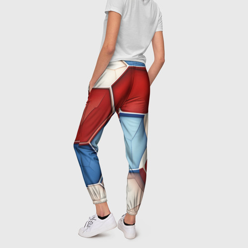 Женские брюки 3D с принтом Большие белые синие красные плиты, вид сзади #2