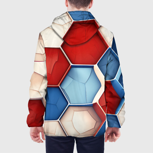 Мужская куртка 3D с принтом Большие белые синие красные плиты, вид сзади #2