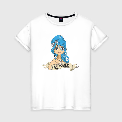 Женская футболка из хлопка с принтом Сила девчонки, вид спереди №1