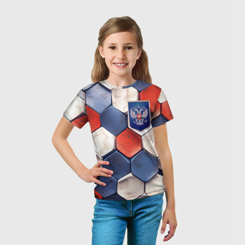 Детская футболка 3D с принтом Объемные плиты флаг России, вид сбоку #3