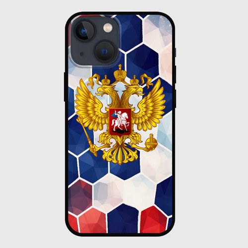 Чехол для iPhone 13 mini с принтом Герб России объемные плиты, вид спереди #2