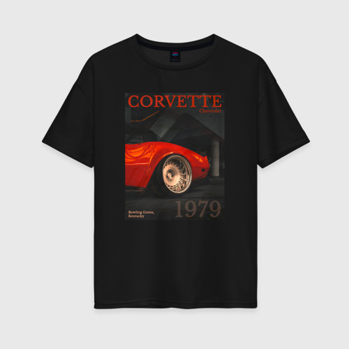 Женская футболка хлопок Oversize Обложка журнала Chevrolet Corvette C3, цвет черный