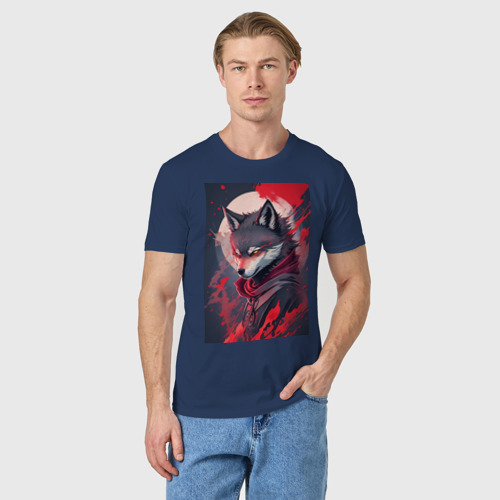 Мужская футболка хлопок Волк ниндзя, цвет темно-синий - фото 3