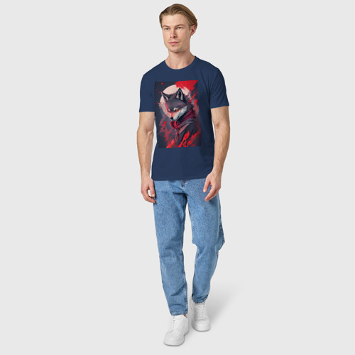 Мужская футболка хлопок Волк ниндзя, цвет темно-синий - фото 5
