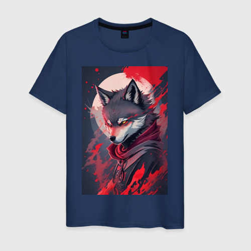 Мужская футболка хлопок Волк ниндзя, цвет темно-синий