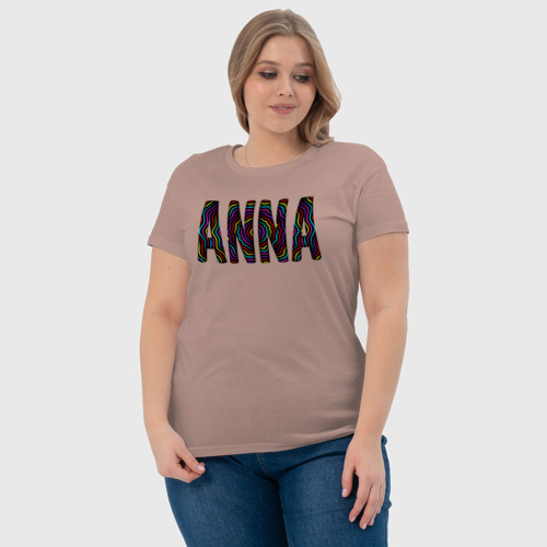 Женская футболка хлопок Анна надпись волнистыми линиями, цвет пыльно-розовый - фото 6