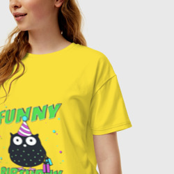 Женская футболка хлопок Oversize Funny Birthday веселого дня рождения и сова в колпаке - фото 2