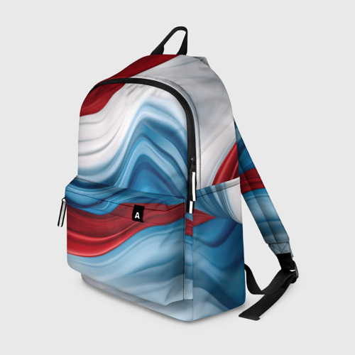 Рюкзак 3D с принтом Белые  синие красные  волны, вид спереди #2