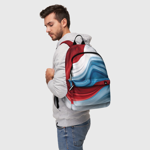 Рюкзак 3D с принтом Белые  синие красные  волны, фото на моделе #1