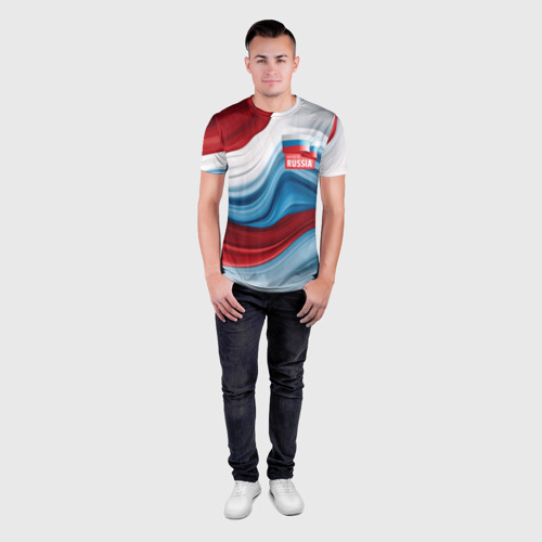 Мужская футболка 3D Slim Флаг России абстракт, цвет 3D печать - фото 4
