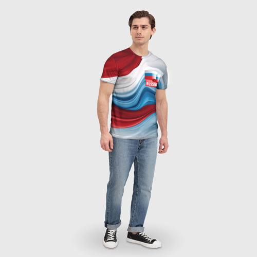 Мужская футболка 3D Флаг России абстракт, цвет 3D печать - фото 5