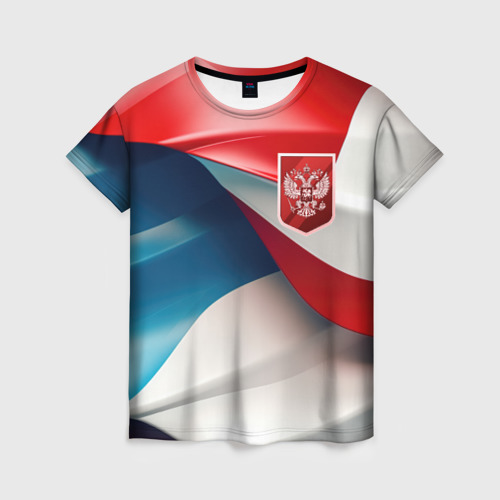 Женская футболка 3D с принтом Красный герб    России, вид спереди #2