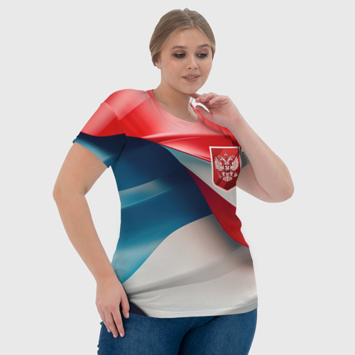 Женская футболка 3D с принтом Красный герб    России, фото #4