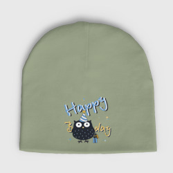 Детская шапка демисезонная Happy Birthday надпись и забавная сова