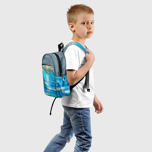 Детский рюкзак 3D с принтом Солнечная дорожка на морских волнах, вид сзади #1