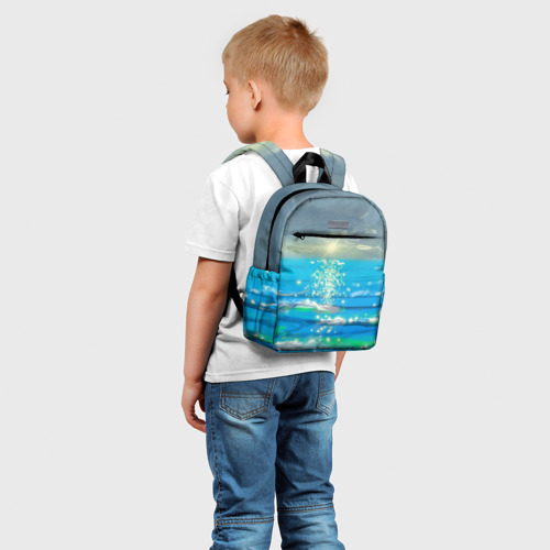 Детский рюкзак 3D с принтом Солнечная дорожка на морских волнах, фото на моделе #1