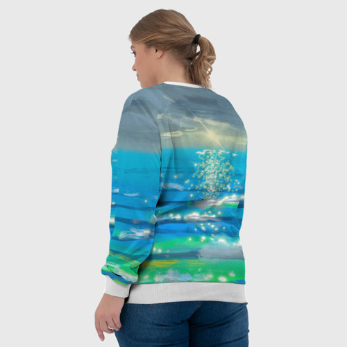 Женский свитшот 3D с принтом Солнечная дорожка на морских волнах, вид сзади #2