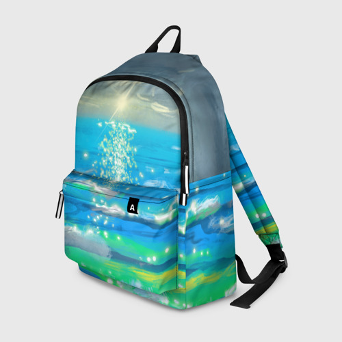 Рюкзак 3D с принтом Солнечная дорожка на морских волнах, вид спереди #2