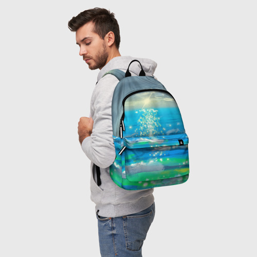 Рюкзак 3D с принтом Солнечная дорожка на морских волнах, фото на моделе #1