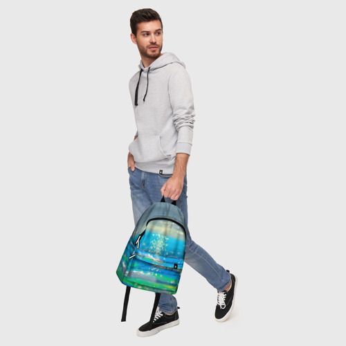 Рюкзак 3D с принтом Солнечная дорожка на морских волнах, фото #5