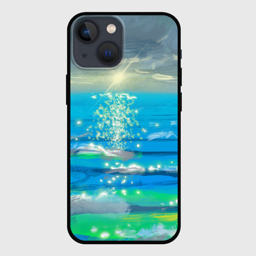 Чехол для iPhone 13 mini с принтом Солнечная дорожка на морских волнах, вид спереди #2
