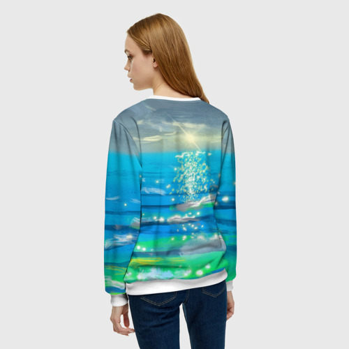Женский свитшот 3D с принтом Солнечная дорожка на морских волнах, вид сзади #2