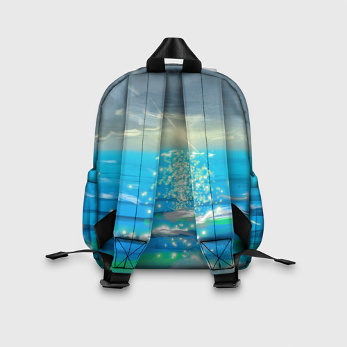 Детский рюкзак 3D с принтом Солнечная дорожка на морских волнах, вид сзади #2