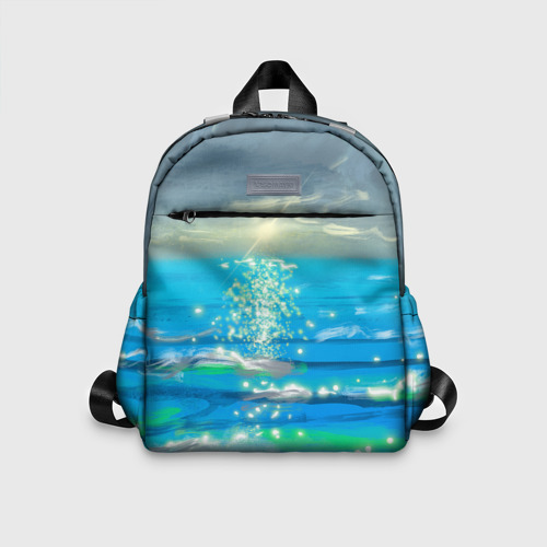 Детский рюкзак 3D с принтом Солнечная дорожка на морских волнах, вид спереди #2
