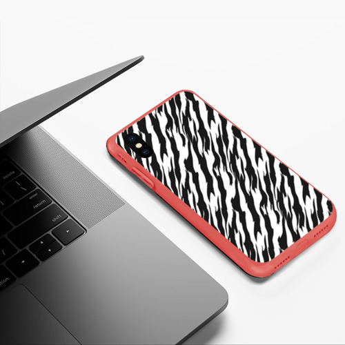 Чехол для iPhone XS Max матовый Полосатая шкура зебры, цвет красный - фото 5