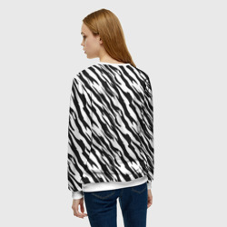 Свитшот с принтом Полосатая шкура зебры для женщины, вид на модели сзади №2. Цвет основы: белый