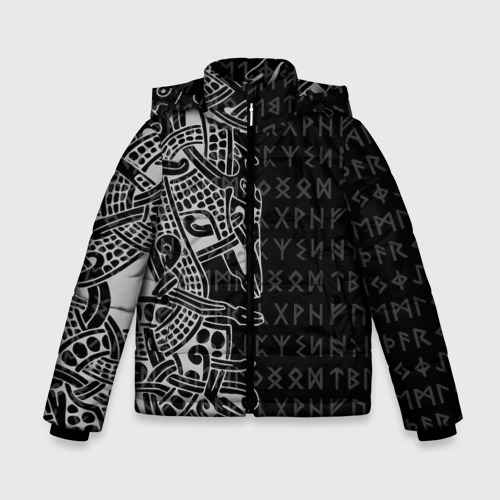 Зимняя куртка для мальчиков 3D Скандинавские руны и татуровка викингов, цвет черный