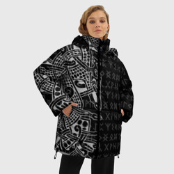 Женская зимняя куртка Oversize Скандинавские руны и татуровка викингов - фото 2