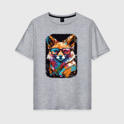 Женская футболка хлопок Oversize Abstract Colorful Fox