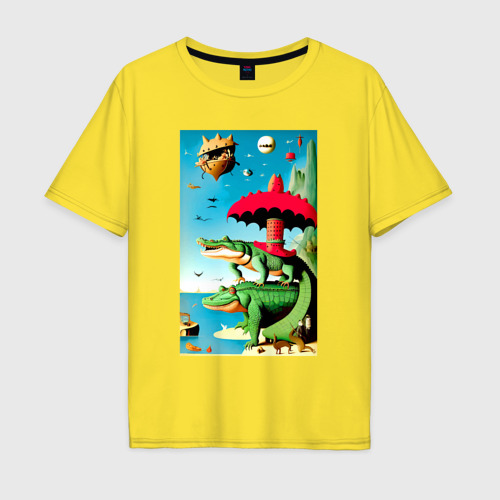Мужская футболка хлопок Oversize с принтом Два крокодила - памяти Иеронима Босха, вид спереди #2