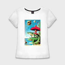 Женская футболка хлопок Slim Два крокодила - памяти Иеронима Босха